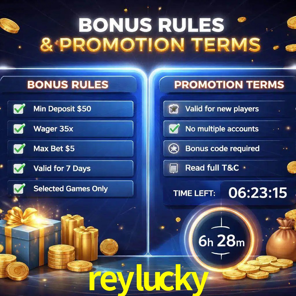 Reglas de promoción reylucky y condiciones de bonos explicadas visualmente