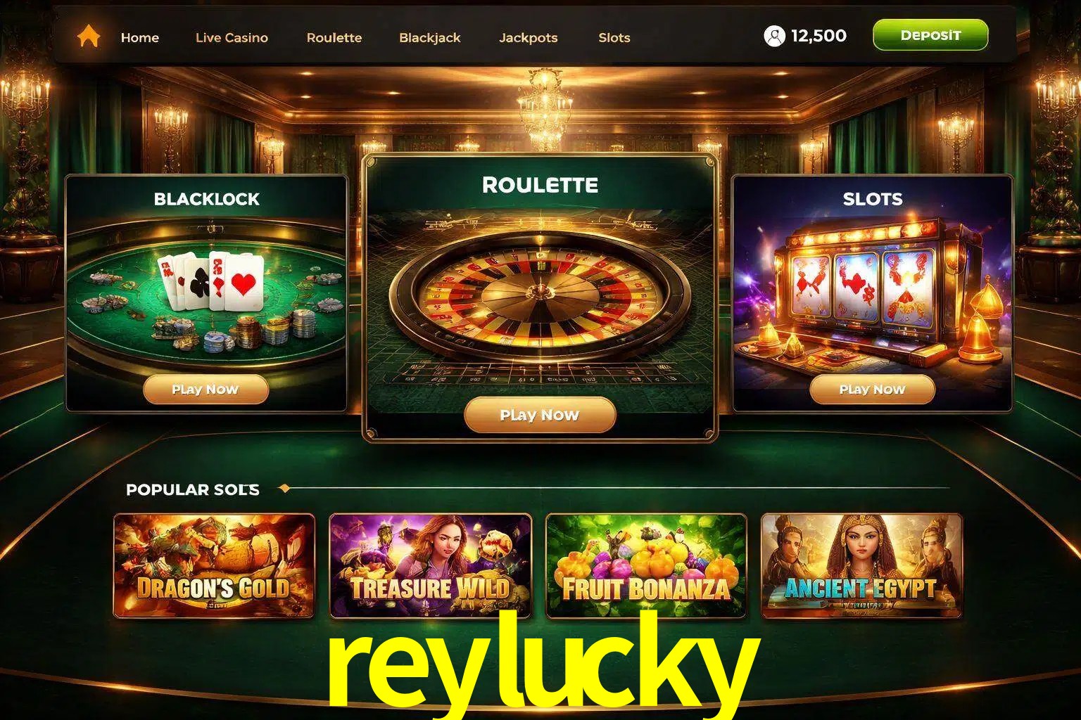 Vista de la plataforma reylucky Casino mostrando categorías organizadas de juegos en línea